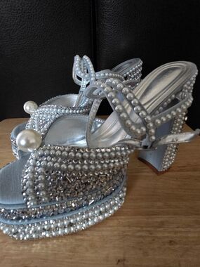 Azalea Wang Something Blue Chunky Platform Sandals in light blue denim Size 10